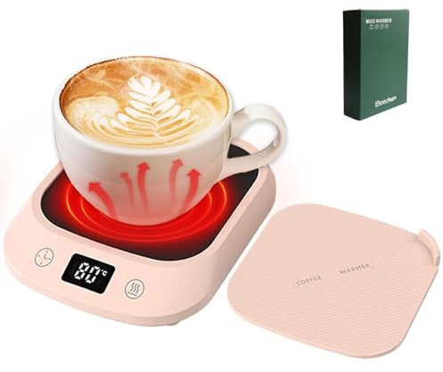 Eleechen Coffee Mug Warmer, Smart Cup Warmer for Desk with 8H Auto On/Off, 4 Temperature Settings (40℃/55℃/65℃/80℃), Self Heating Coaster for Coffee Mug, Milk-Cup Warmer (Pink)