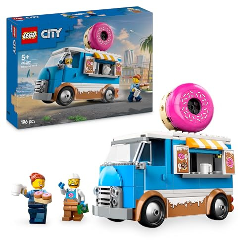 LEGO City Camión de Dónuts con Comida y Caja Registradora de Juguete, Set de Food Truck con Minifiguras de Vendedor y Policía para el Juego de rol, Regalo para Niños y Niñas de 5 Años o Más 60452