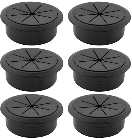 QINGYIWL 6 Pièces Passe Câble en Plastique, 60mm Oeillet de Bureau Noir, Passe Cable Bureau pour Bureaux, Tables d'ordinateurs, Postes de Travail (Noir)