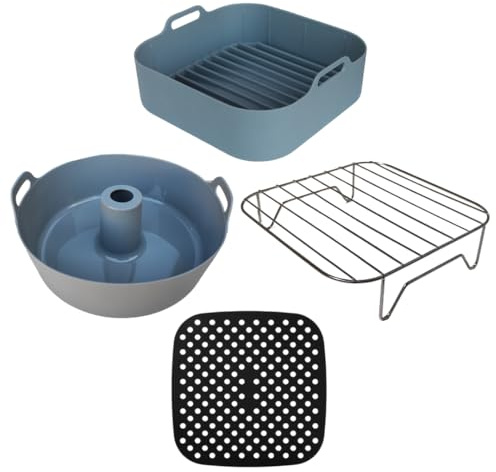 Accessoires airfryer 4 accessoires friteuse à air Grille air fryer Moule friteuse à air 22 cm Tapis en silicone Moule en silicone friteuse à air Savarin. Compatible avec COSORI TURBOBLAZE DUAL BLAZE.
