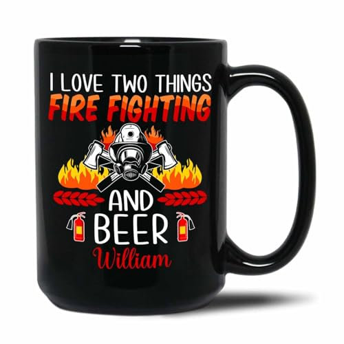 Fire Fighting and Beer Ceramic Mug 330 ml Coffee Cups Unique Mug Personalised Tea Cup Fun Gifts for Birthdays Valentine's Day Anniversary Celebration