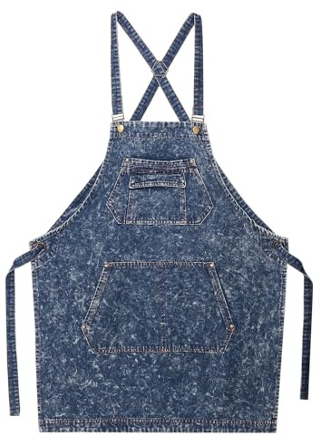 sourcing map Denim Cooking Chef Aprons Adjustable Kitchen Artist Gardening Apron with 4 Tool Pockets for Men Women Kitchen BBQ Grill