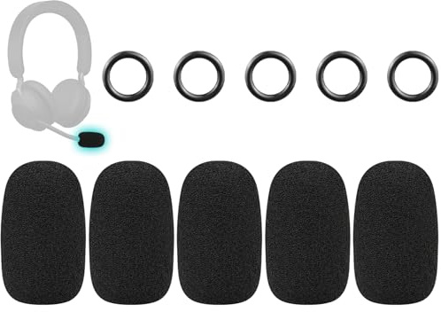 SOULWIT 5Pcs Protective Microphone Foam Cover Pop Filter for Jabra Biz/Pro/Engage/Evolve/Evolve2 Series Headphones, Mic Cover WindScreen for Jabra GN2000/GN2100/UC Voice 550 Headset - Black