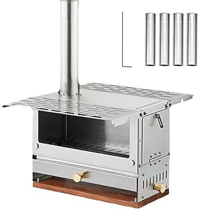 301 Thickened Stainless Steel Camping Stove, Portable Tent Stove with Fire Hook and 4 Section Smoke Pipe, for Tent Heating, Outdoor Cooking and Boiling Water