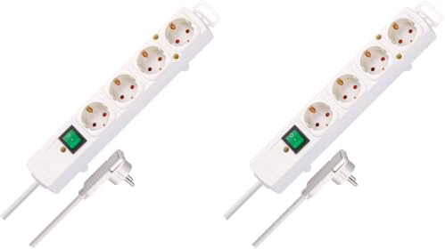 Brennenstuhl Comfort-Line Plus, Steckdosenleiste 4-Fach (Steckerleiste mit Flachstecker und Schalter, Mehrfachsteckdose mit 2m Kabel und extra Breiten Abständen der Steckdosen) weiß (Packung mit 2)