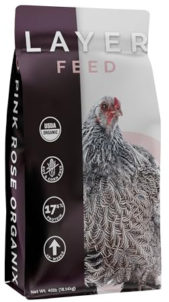 Pink Rose Organix Layer Crumb Feed, 40lbs - Non-GMO, High-Protein Poultry Feed for Healthy Hens & Nutritious Eggs, 17.5% Protein - USDA Certified Organic Blend, Soy & Corn-Free