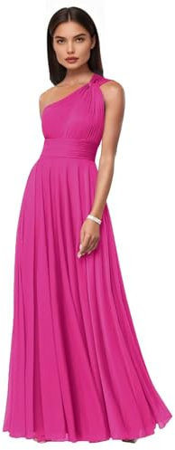 Vestido de dama de honor de un hombro descubierto, de gasa, plisado, largo, formal, para invitada de boda, vestido de graduación para mujer, fucsia, 34