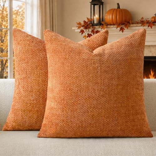 a moment Kissenbezug 50x50 Orange Chenille 2er Set Dekokissen Kissenbezüge | Sofakissen Zierkissen Couchkissen Muster Deko Waschbar Flauschig Dekorative Kissenhülle für Sofa Wohnzimmer Schlafzimmer