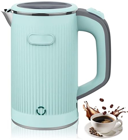 Liten resevattenkokare, 800 ml, 600 W, 5 minuter, resevattenkokare, bärbar vattenkokare, minivattenkokare, vattenkokare, vattenkokare, rostfritt stål, tekanna för te, kaffe (grön)