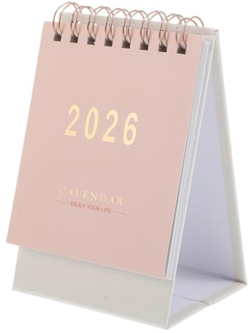 STOBOK Mini Desk Calendar 2025-2026 Monthly Planner Portable Standing Flip Small Table Calendar for Home Office Decor Pink