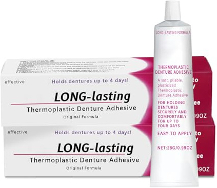 2Pack Thermoplastic Denture Adhesive Cream, 7 Strong Denture Adhesives Gel - Long Lasting Secure Hold for Enhanced Comfort & Stability