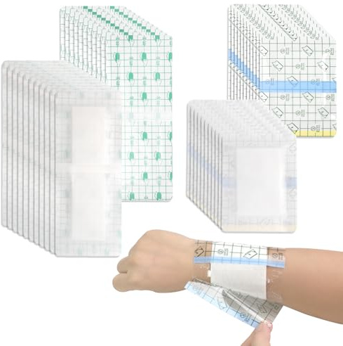 KMFYMPT 40 Unidades Apositos Adhesivos Grandes, 10x13cm Aposito Impermeable Transpirable, 10x25cm Parches Cicatrizantes PU, Incluye Disco de Algodón Absorbente, Ideal para La Protección de Heridas