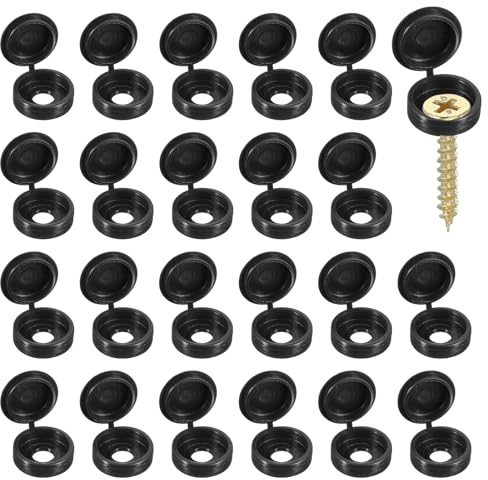 YELARXI Screw Snap Covers, Plastic Hinged Screw Cover Caps Shutter Screws Fold Snap Washer- Fitting for (Windows - Railings - Home Furniture - Cabinets) 6 mm & 100 Pack & Black
