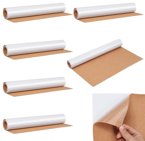 DELORIGIN 6 Rolle Selbstklebende Korkplatte Mehrzweck Kork Regaleinlage 40x125x0.2cm Korkplatte Für DIY Untersetzer Wanddekoration Bastelprojekte