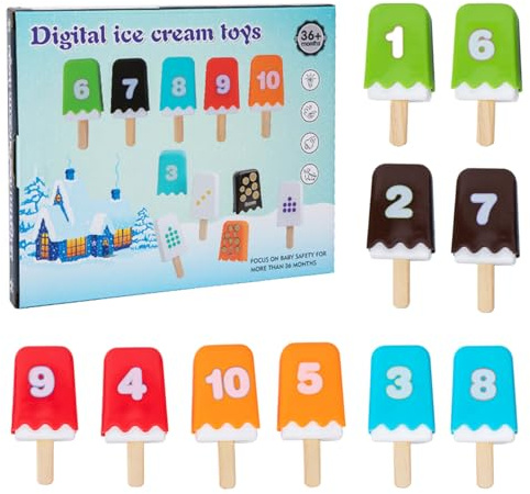 de comptage préscolaire - Ensemble de Jouets éducatifs en Forme de crème glacée, cuillères en Plastique Robustes, activité de numéros Assorti | Idéal pour l'apprentissage des Tout-Petits, Le tri d