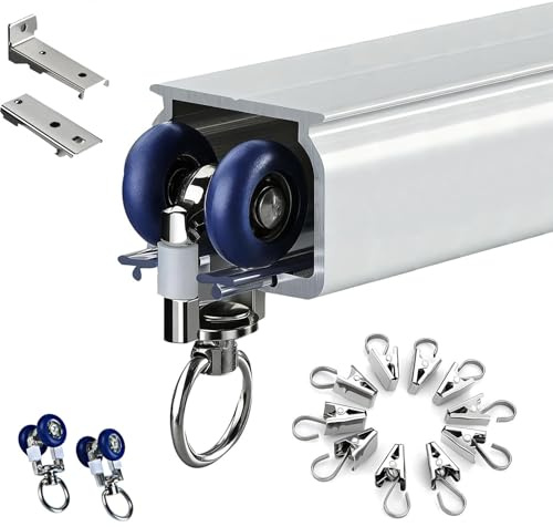 Vorhangschiene für Deckenmontage, 0.5-15 m Gardinenschiene aluminium, Gardinenstange1 läufig, Wandbefestigung Vorhangstange als Raumteiler, mit Metall Gardinen Clips(3.0m)