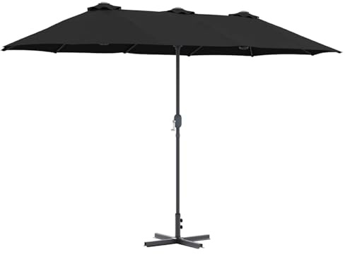 Gecheer Ombrello da Esterno Nero, 370 x 197 x 239 cm, Resistente All'acqua, Acciaio Verniciato, Balconi e Terrazzi