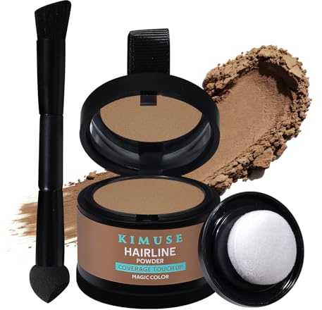 KIMUSE Hairline Powder, Root Touch Up Hair Color, Instantly Conceals Hair Loss, Bald Spot Thin Hair Powder with Dual-ended Hairline Brush for Women and Men, Transfer-proof & Sweat-proof