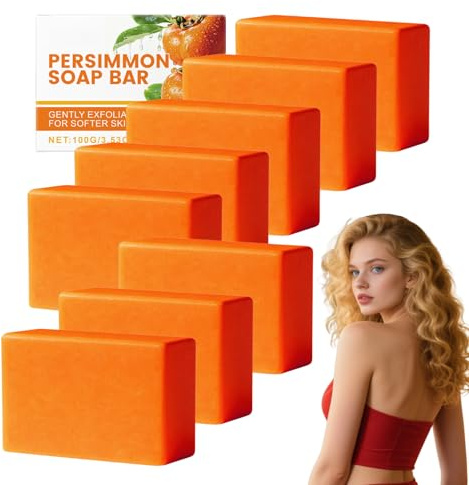 Jabón de caqui para el mal olor corporal - Jabón desodorizante natural para hombres y mujeres, jabón orgánico que elimina el mal olor, limpiador hidratante con un agradable aroma, 100g (8 Cajas)