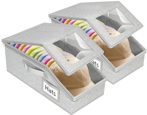2 Stück Generisch Stackable Hat Organizer - Stapelbare Hutaufbewahrung für Schlafzimmer Schlafsaal, Enthält 24 Kappen, klarer Sichtbehälter mit Deckel