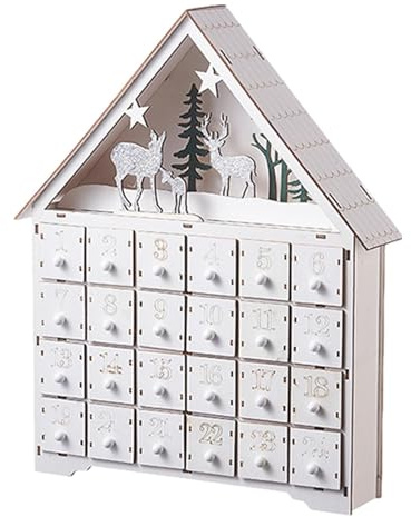 Holzhaus mit – Compact Modern Kalender Countdown Zurück für Lightweight, Weihnachten, Weihnachtsadvent, 24 Schubladen und Lichter | Multipurpose Outdoor Indoor Utility Ergonomic
