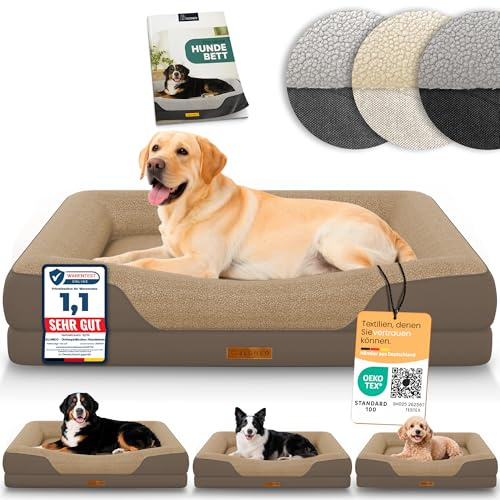 ELONEO orthopädisches Hundebett Grosse Hunde - 106x76x19cm, Hundekorb mit Memory Foam, Hundematte wasserdicht und waschbar, Hundekissen, Hundematratze mit weicher Polsterung, braun