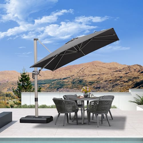 PURPLE LEAF Sombrilla Terraza Exterior 2,5 x 2,5 m, Sombrilla Jardín, Mango de Paraguas de Aluminio Color Champán, Rotación de 360°, con Manivela y Protección UV 50+, Para Piscinas, Patio, Gris