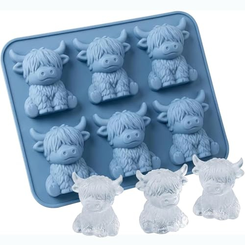 Mini Highland Cow Ice Cube Mold, Cute 3D Highland Cow Silicone Ice Cube Tray, Silicone Animal Ice Cube Tray for Drinks, Fun Reusable Cattle Shaped Ice Molds for Whiskey/Cocktails/Coffee/Bars (1PC)