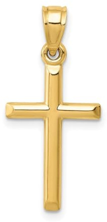 Jewelryweb 14k Yellow Gold Small Polished Latin Cross Pendant – 12mm x 25mm – Baptism First Communion Gift - Dainty Yellow Gold Cross Necklace