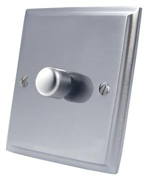 Light Dimmer Switch 1 Gang 400W - Victorian - Satin Matt Chrome - 10 Amp 1 Gang 2 Way