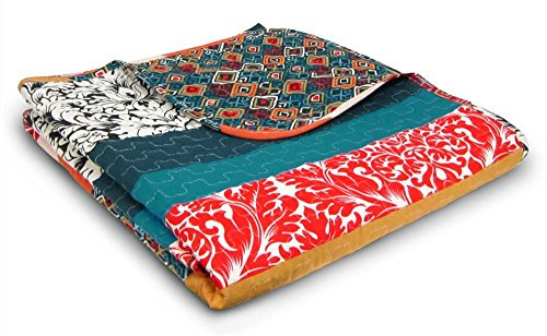 Lush Decor Manta Reversible Bohemia con patrón de Rayas Coloridas, 60 x 50 Pulgadas, Turquesa y Mandarina