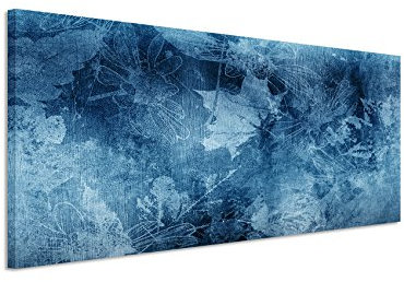 Sinus Art 150x50cm Wandbild – Farbe Blau Petrol Panoramabild Wandbild auf echter Leinwand in sehr hoher Qualität - Malerei Abstrakt mit Wasserfarben