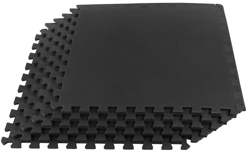 EVA Foam Mat Tiles 6-Pack - 24 SQ FT of Interlocking Padding for Garage, Playroom, or Gym Flooring - Exercise Mat or Baby Playmat by Stalwart (Black)