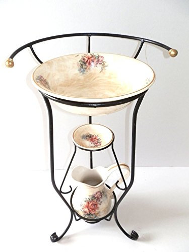 arterameferro Set Toilette Completo lavabo in Ceramica Toscana 3 Pezzi con Ferro Battuto