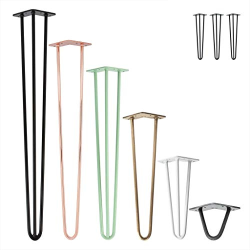 Natural Goods Berlin 3X Hairpin Legs, Pieds de Table, Pieds en épingle à Cheveux, Acier de 12 mm, Cadre de Table (Noir, 86cm - 3 entretoises - Tabouret de Bar)