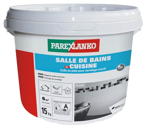 Parexlanko, Bad und Küche, Fliesenkleber für Innenwand, speziell für Feuchträume, 15 kg