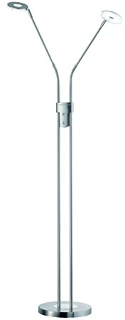 Fischer & Honsel Stehleuchte Dent, 2x LED 6 Watt, Matt, Nickelfarben, 3 Stufen CCT, Stufenlos Dimmbar, Flexarme, 40108, 25x25x150cm (LxBxH), 1600 Lumen, 2700K/ 3350K/ 4000K