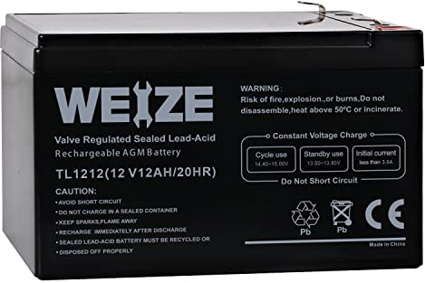 WEIZE 12 Volt 12 Ah Rechargeable Battery with F2 Terminals, Sealed Lead Acid (SLA) AGM Deep Cycle Battery Replaces BP12-12,GP12120,GS12V12AH,6-DW-12