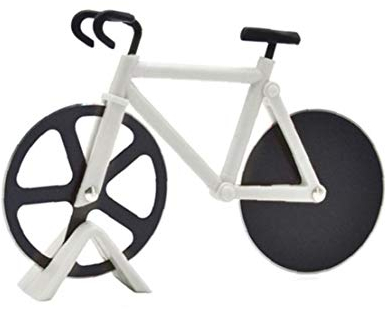 Ronda De Bicicletas Cortador De Pizza Wheel Pizza Máquina De Cortar Agudo Doble De Acero Inoxidable De Motos Discos De Corte con El Soporte De Exhibición (Blanco)