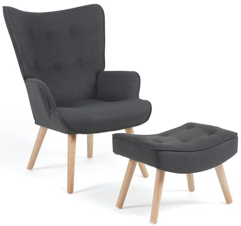 IDMarket - Sillón escandinavo Ivar con reposapiés, gris antracita
