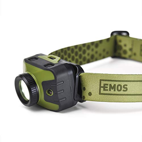 EMOS - Stirnlampe mit Fokusfunktion - rotes Licht - Helligkeit 330lm, Leuchtweite 200m - 5 Leuchtmodi - Leuchtdauer 87 Std. - wetterfest, stoßbeständig - verstellbares Band - für Außenbereich