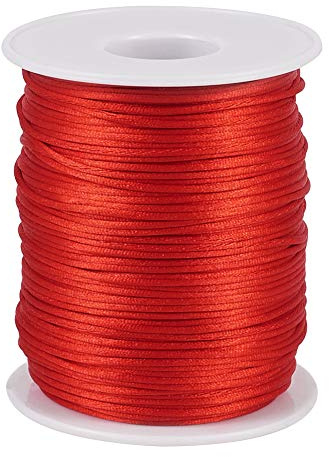 PandaHall - Cordoncino di seta a forma di rattail, 1,5 mm, in nylon satinato, colore rosso, per annodatura cinese, kumihimo, perline, macramé