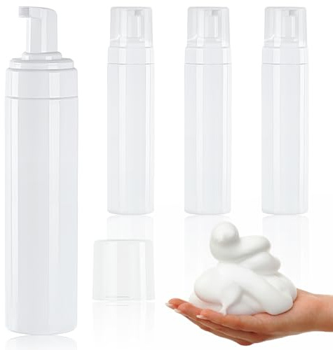 Foam Pump Bottle 8.5oz/250ml White Empty Foam Dispenser Bottle Travel Foaming Hand Soap Bottle Large Refillable Foaming Bottle for Shampoo Cleaning Traveling (4 Pack)