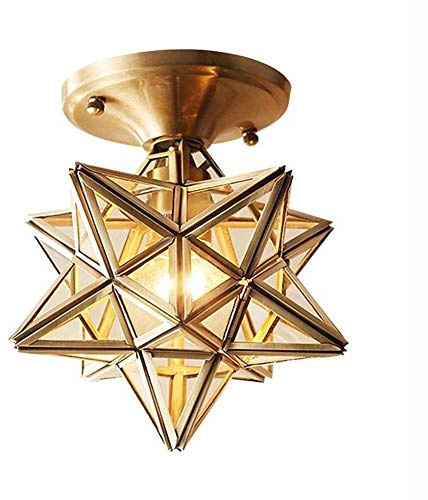 Mährischer Stern Deckenleuchte,Flush Mount Kupfer Celing Lampe Ausgesät Glas Marokkanischen E27 Kronleuchter Zu Kitchen Foyer-Gold Und Bronze Mit Glas 20cm