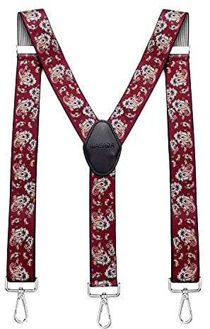 MASADA Bretelle da uomo chiusura a moschettone resistenti 3,5 cm di larghezza fino a 195 cm di altezza - Paisley rosso