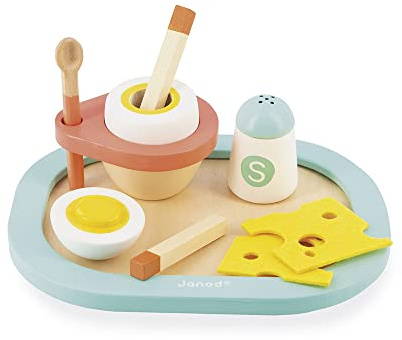 Janod J06625 My First Egg Cup-Imitation Kitchen and Dinette Toy-9 Elements Included-FSC Certified-Water Painting for Age 3 Years and Above, Multicolored