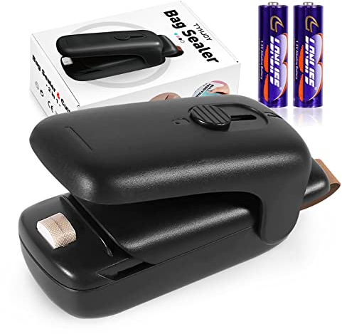 TYHJOY Mini Bag Sealer, Handheld Vacuum Heat Sealer and Cutter, Portable Chip Bag Resealer Sealing Machine for Snack Plastic Fresh Bags Cookies Green - Battery Not Included (Black)