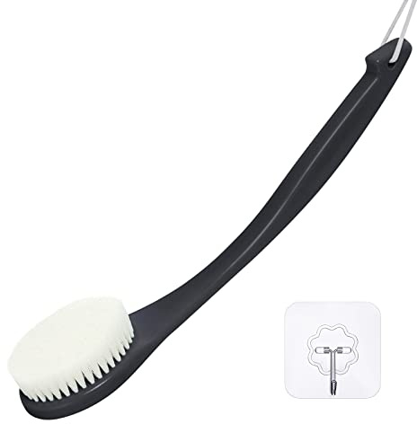 Body Brush Back Scrubber, Never Mold Back Brush Long Handle for Shower, Exfoliating Brush Dry Brushing Body Brush for Men Women Elderly Deep Exfoliation Soft Glowing Skin Black