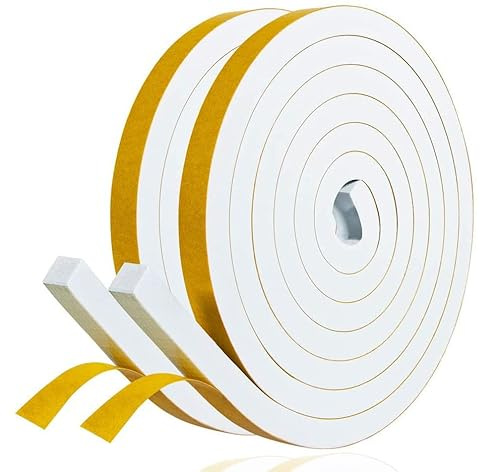 Nastro Autoadesivo in Schiuma, 12mm(Larghezza) x 10mm(Spessore), Guarnizione in Gomma per Porte e Finestre, Anti Freddo, Rumore e Collisione, Lunghezza Totale 4M, Bianco