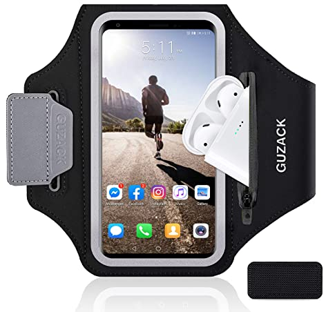 MR.LUYU Fascia da Braccio con Borsa Auricolare, Portacellulare per Correre Sweatproof Porta Telefono Corsa per iPhone 17 Pro Max/16 Pro/15 Pro Max/14 Pro/13 Pro/12, Fino a 6,9 (B - CernieraNera)